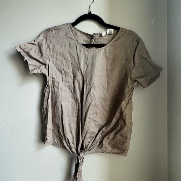Artisan Tops - Artisan NY 100% Linen Tie Front Top Neutral Taupe Minimalist Coastal Chic S